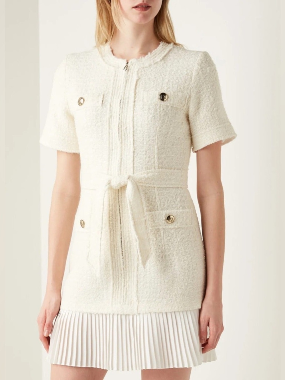 SANDRO Tweed-Effect Woolen Coat Dress